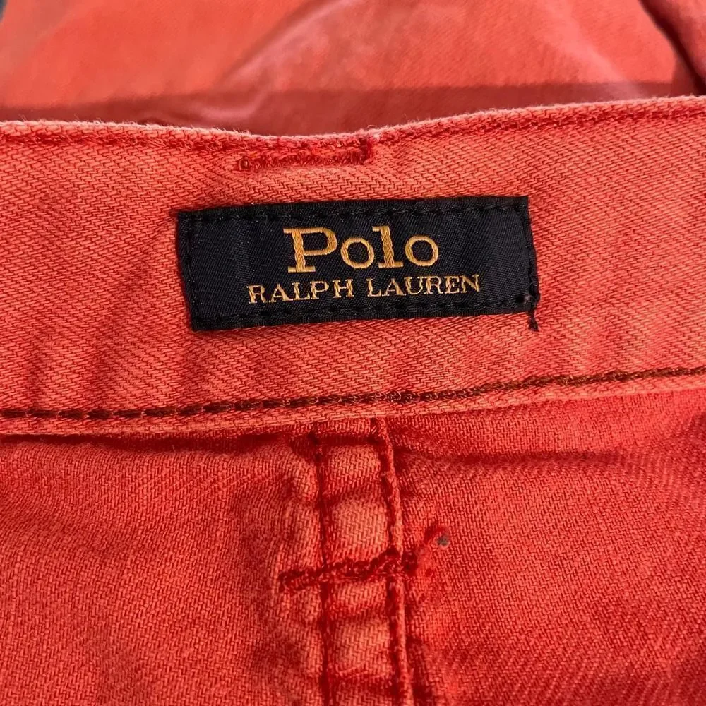 POLO Ralph Lauren Boys Red Denim Frayed Hem Bermuda Shorts 10-12